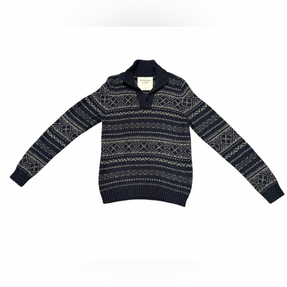 Abercrombie & Fitch Men’s Fair Isle Shawl Collar Sweater Navy‎ Size Large
